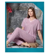 Sude Kadın Bambu Yakası Nakışlı V Yaka Kısa Kol Pijama Takımı P300/523 - 1 Adet (Pembe)