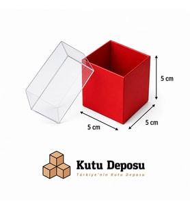 5x5x5 cm Asetat Kapaklı Takı Kutusu-Kırmızı (DEMONTE) (50 ADET)