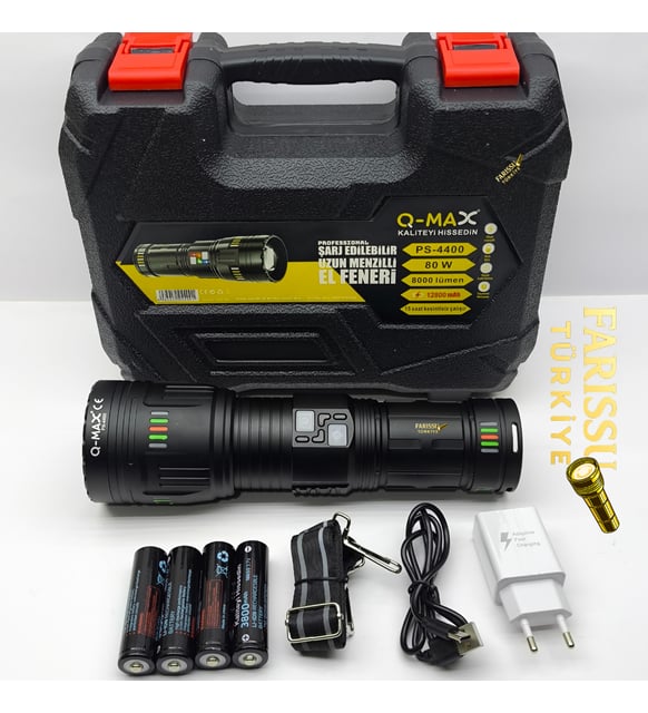 Uzun Menzilli Profesyonel El Feneri 80W 8000 Lümen Powerbank