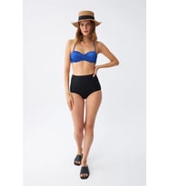 pilelistore- Kadın Straplez Mavi Yüksek Bel Bikini Takımı