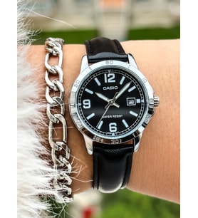 Casio Marka, Siyah Renk, Deri Kordon, Kadın Kol Saati+Bileklik