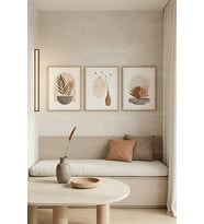 Modern Minimalist Doğal Botanik 3’lü Ahşap Çerçeveli Tablo Seti