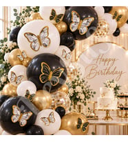 Siyah Beyaz Gold Detaylı Kelebek Balon Süsü 42’li