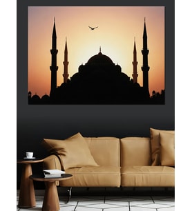 Gün Batımı Cami Silüeti Dekoratif Kanvas - Mdf Ahşap Tablo