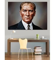Takım Elbiseli Atatürk Portresi Dekoratif Kanvas - Mdf Ahşap Tablo
