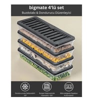 bigmate 4'lü Şeffaf Saklama Kabı 4x1 Lt BGMT1515 Mikrodalga Buzdolabı ve Dondurucu Uyumlu Düzenleyic (Siyah)