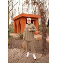 Sade İkili Tesettür Gömlek Takımı - (38-46) - 71263 - Haki