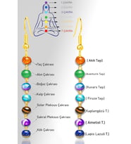 Sertifikalı Gold Akik Aventurin Kuvars Firuze Kaplan Gözü Ametist Lapis Meditasyon 7 Çakra Küpe (Çok Renkli)