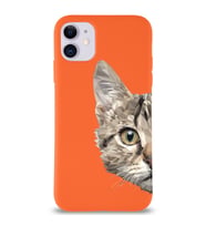 Apple iPhone 11 Uyumlu Lansman Kılıf Catface Tasarımlı Altı Kapalı İçi Kadife Kaplı Silikon Kapak (Şeffaf)