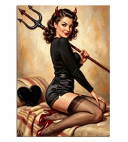 Jartiyerli Şeytan Kız Pin-Up Trident Dekoratif Kanvas - Mdf Ahşap Tablo