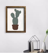 BK Gift Kaktüs Tasarımlı Doğal Masif Ahşap Çerçeveli Tablo 45x65cm-25