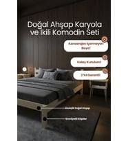 Letto Model Masif Ahşap Karyola ve 2 Adet Komodin Kolay Kurulum Fırınlanmış İthal Sibirya Çamı 140x200 Yatak Uyumlu 2 Adet Komodin