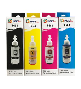 Photo Print® Epson L310,L355,L365,L382,L386,L455 Uyumlu 4 Renk Kaliteli Mürekkep Seti 4 x 100 ml (Çok Renkli)