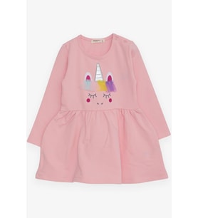 Breeze Kız Çocuk Uzun Kollu Elbise Tüllü Unicorn Nakışlı 1.5-5 Yaş, Pembe