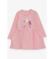 Breeze Kız Çocuk Uzun Kollu Elbise Tüllü Unicorn Nakışlı 1.5-5 Yaş, Pembe