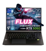GameRaider FLUX GR16 Intel Core i9-14900HX 32GB DDR5 2TB SSD RTX 5060 8GB 115W 16 inç 2.5K QHD+ 300Hz W11 Home Gaming Laptop