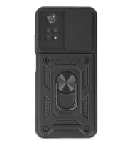 Poco M4 Pro 4G Kılıf Pars Lens Yüzüklü Silikon - Siyah