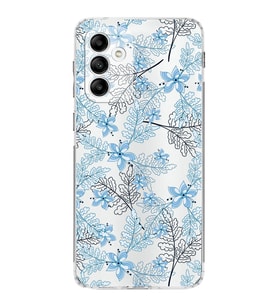 Samsung Galaxy M23  Kamera korumalı Kapak Floral Mavi Tasarımlı  Şeffaf Kılıf