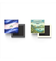 Buzdolap Magnetleri - Nikaragua Bayrağı ve Managua Retro Tema - 2'li Set Magneti