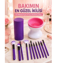 Avantajlı İkili Set 12’li Mor Makyaj Fırçası ve Elektrikli Makyaj Fırçası Yıkama Temizleme Cihazı