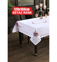 Dijital Baskılı Kanaviçe Tek Masa Örtüsü 120x160cm Beyaz