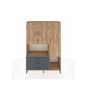 Hyperion Dolap 6 Raflı 3 Çekmeceli 3 Kapaklı 132x44x195 Çam-Çam/Antrasit