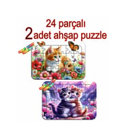 Çocuklar İçin Eğitici ve Öğretici Ahşap Renkli Puzzle 2 li Set (24 parçalı)