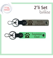 Köpek Sahibi Babaya Sevimli Sürpriz, Kalpli Pati Temalı Deri Anahtarlık Takımı, Kül Gri-Fıstık Yeşil