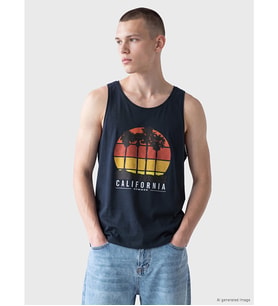 LC WAIKIKI Lacivert Bisiklet Yaka California Baskılı Erkek Kolsuz Tişört