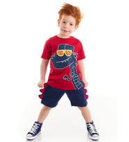 Cool Dino Erkek Çocuk T-shirt Şort Takım (Lacivert-Kırmızı)