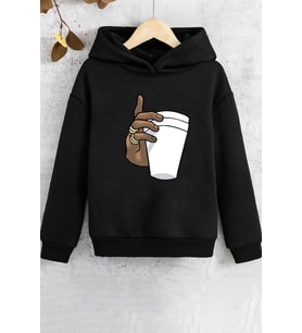 Çocuk Tupac Coffee Baskılı Sweatshirt (Siyah)