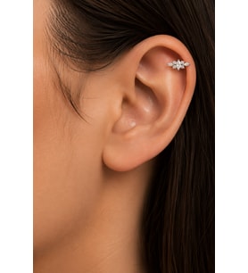 Sertifikalı 316L Çelik Markiz ve Yuvarlak Taşlı Simetrik Premium Gümüş Renk Helix Piercing