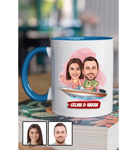Sevgiliye Hediye Tekne Tasarım  Karikatürlü Mavi Kupa Bardak