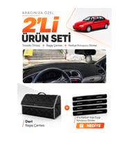 HYUNDAİ ELANTRA (1995-2000) Uyumlu Torpido Örtüsü + Deri Bagaj Çantası + Sticker Seti - Siyah Gri