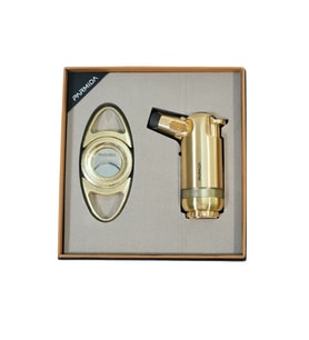 Parmida 3 Torch Gold Masa Tipi Çakmak Fırçalı Gold Kesici İkili Puro Seti TR9857