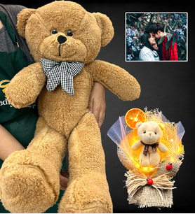 Size Özel Led Işıklı Fotoğraflı Ayıcık Buketi ve Büyük Boy 80cm Kahve Peluş Ayıcık (Model 5)