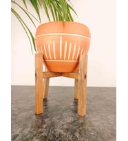 Bitki Tasarımı Dik Çizgi Desenli Terrakota Toprak Saksı Saksılık Salon Çiçeklik 4 Ayaklı - 15 Cm