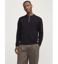 Jack & Jones JJEEMIL Knit Polo  Yarım Fermuar Uzun Kollu Erkek Triko (Siyah)