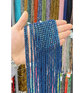 Hematit Taşı Silindir Kesim Parlak Mavi 4x5mm Doğal Taş Dizi