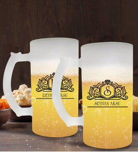 BK Gift Kişiye Özel İsimli 2’li Buzlu Cam Bira Bardağı 50cl-13 (Beyaz)