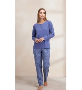 Bicomi %95 Pamuklu Uzun Kollu T-Shirt ve Desenli Pantolon Pijama Takımı