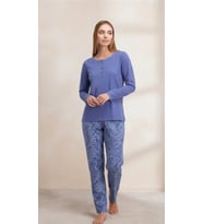 Bicomi %95 Pamuklu Uzun Kollu T-Shirt ve Desenli Pantolon Pijama Takımı