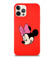 Apple iPhone 12 Pro Soft Premier Kapak Minnie Mouse-B Tasarımlı Silikon Kılıf - Kırmızı (Şeffaf)