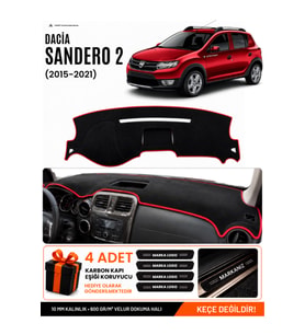 DACIA SANDERO STEPWAY (2015-2021) Uyumlu Torpido Örtüsü Torpido Kılıfı - Siyah Kırmızı