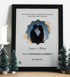 Kişiye Özel Fotoğraflı Sevgiliye Hediye 30x40 cm QR Kodlu Çerçeveli Poster (Siyah)