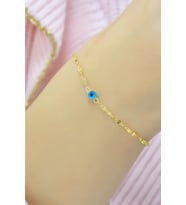 Nazar Boncuklu Yaprak Bileklik 14k