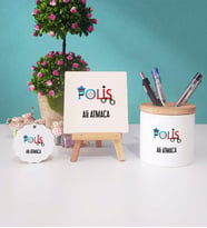 Polis Kalemlik Dekoratif Taş Baskı Anahtarlık