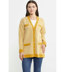 Kazayağı Motif Oversize Triko Ceket - Güneş