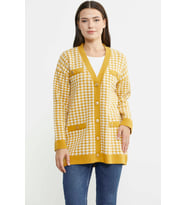 Kazayağı Motif Oversize Triko Ceket - Güneş
