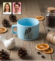 Kişiye Özel Karikatür Yemek Yapan Romantik Çift Lüks Pastel Fincan Sevgililer Günü Hediyesi